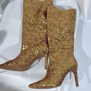 FREE PEOPLE BY VINCENZA AFTER MIDNIGHT SEQUINED BOOTS IN GOLD NEW SIZE 8